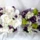 Rose bridal bouquet 4 piece set wedding bouquet white and purple rose green real touch calla lily hydrangea bridal flowers