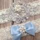Something Blue Garter - Wedding Garter - Bridal Garter Belt - Crystal Rhinestone - Pearl Garter - Lace Blue Garter  - Blue Wedding Garter