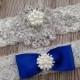 Royal Blue Garter - Wedding Blue Garter - Royal Blue Garter -Crystal Rhinestone - Pearl Garter - Lace Blue Garter - Wedding Blue Garter Set
