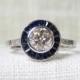 Stunning 2.75 Carat Art Deco Style Diamond Engagement Ring with Sapphire Halo in 14k Gold