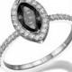 Black Diamond Ring, 14K White Gold Ring, Cushion Halo Ring, 1.3 TCW Black Diamond Engagement Ring, Marquise Ring, Unique Rings