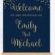Gold Confetti Wedding Welcome Sign, Navy Blue, Modern Wedding Sign, Personalized, DIY Printable