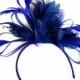 Royal Blue Net Hoop & Feathers Fascinator On Headband