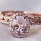 Oval Morganite Diamond, Halo Engagement Ring, Rose Gold Art Deco, Wedding set,  Morganite Wedding set, Diamond, Rose Gold, Halo Diamond