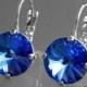 Sapphire Crystal Earrings Swarovski Sapphire Rivoli Silver Earrings Royal Blue Crystal Leverback Wedding Earrings Hypoallergenic Earrings