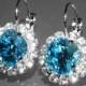 Aquamarine Halo Crystal Earrings Swarovski Rhinestone Silver Earrings Aqua Blue Leverback Hypoallergenic Earrings Bridesmaid Jewelry Wedding