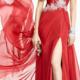 Sweetheart Red Chiffon Floor Length Split Front Beading Lace Up Ruched
