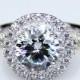 1ct Round Charles&Colvard Moissanite Double Row Halo Style 14k White Gold Wedding Engagament Ring (CFR0036-CCMS1CT)
