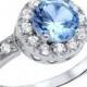 1.00 Carat Round Light Blue Aquamarine Russian Ice Diamond CZ Clear Swarovski Crystal 925 Sterling Silver Halo Wedding Engagement Ring Gift