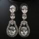 3 stone bridal earrings, wedding earrings, fasion, oval shape CZ cubic zirconia earrings, wedding jewelry, bridal jewelry