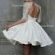 Short wedding dress, knee length gown, haute couture wedding dress, sleeves wedding dress, modern wedding dress, open back gown - "Volo"