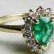 Emerald Ring 14K Emerald Engagement Ring Colombian Emerald 14k Ring Unique Engagement Ring Art Deco Diamond Halo Emerald Ring May Birthstone