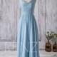 2016 Chiffon Light Blue Bridesmaid dress, Long Wedding dress, V neck Party dress, A Line Formal dress, Maxi dress floor length (F150B)