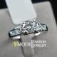Cubic Zirconia Engagement Ring, White Gold Engagement Ring, 0.5 Carat Engagement Ring, Accent Ring, Diamond Bridal Engagement Ring, AJR0006B