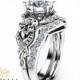 Moissanite Engagement Ring Set 14K White Gold Moissanite Ring Floral Engagement Ring with Matching Diamond Band