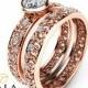 14K Rose Gold Vintage Engagement Rings Natural Diamond Bezel Bridal Rings Engagement Ring Set Unique Vintage Rings