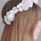 Flower Girl Wreath, First Communion Floral Crown, Wedding Flowers, Pure White Sweet Pea, Hydrangea made by Holly's Flower Shoppe.