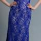 Floor Length Blue Sleeveless Straps A-line Ruched Backless Lace