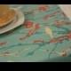 CHOOSE SIZE RUNNER Double-Sided Aqua with Orange/Red Branch and Cream Ivory Bird Print Table Runner Other Side Cream color