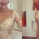 PD16076 Glitter gold seuqined one shoulder sleeves mermaid prom dress