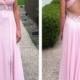 PD16077 Pink color cut out back chiffon slit prom dress