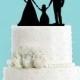 Couple Holding Hands with Little Girl, Bride and Groom Wedding Cake Topper