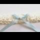 Wedding Toss Garter, Blue Bow, Pearl