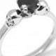Skull Ring Sterling Silver Diamond-Unique Hand Crafted Engagement Ring set with Black Diamond