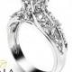 Unique Engagement Ring 14K White Gold Diamond Ring Filigree Design Engagement Ring Unique Diamond Ring