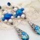 Bridal earrings, blue rhinestone earrings, vintage style earrings, wedding jewelry, Swarovski Bermuda Blue crystal earrings