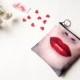 Gift for her clutch, Bridesmaid clutch, Wedding Clutch, Red Lips Cosmetic Bag Clutch, Small makeup bag