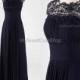Navy prom dress,Lace/Georgette bridesmaid dress,Custom sizes formal dress,A-line party dress,Floor-length evening dress,Prom dress long