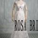 Beach wedding dress lace, Vintage bridal dress. Ivory wedding dress lace, Rhinestone wedding dress beading Custom sIze