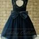 Navy Lace Flower Girl Dresses, Tulle Flower Girls Dress With Navy Sash and Bow