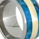 Titanium Ring with Turquoise and 14k Yellow Gold Inlays, Turquoise Wedding Band