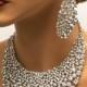 Bridal jewelry set, wedding jewelry, bib necklace earrings, Chunky rhinestone crystal bib necklace statement, Silver crystal jewelry set
