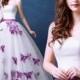Strapless Sleeveless Pearl Purple Butterfly Sweet Princess Wedding Dress