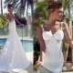 Sexy Spaghetti Strap White Beach Backless Mermaid Lace Wedding Dress Bridal Gown