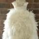 Couture Feather Flower Girl Feather Dress White or Ivory Tutu Baptism Dress - Sweetheart Vintage Dress with Shimmer Satin MATCH YOUR COLORS