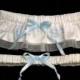 Personalized Garter Set fashioned of silk shantung with organza ribbon edge with monogram and wedding date
