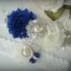 Bridal Garter Set, Wedding Garter Set, Ivory Stretch Lace Garter, Rhinestone garter,Vintage Inspired Garter Set, Royal Blue Garter Set
