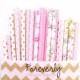 Foreverly -Girl Party Decor, Pink Party, Pink and Gold Party, Floral Straws, Gold Polkadots, Metallic Gold Decor, Wedding, Bridal, GIRL