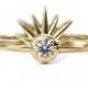 Diamond Sunshine Ring - Art Deco Yellow Gold Sun Engagement Ring