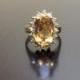 14K Yellow Gold Imperial Topaz Halo Diamond Engagement Ring - Art Deco 14K Gold Imperial Topaz Diamond Wedding Ring - Imperial Topaz Ring
