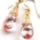 Pink Earrings - Wire crochet gold earrings  - Pink Gold Dangle Earrings , Cherry Earrings , Wire Wrapped Pink Earrings