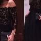 PD16079 Fashion black lace off shoulder long prom dress