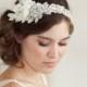Bridal Rhinestone Crystal and Silver Leaf Headpiece, Ivory chiffon petals