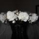 Vintage 1970/1980 Light Ivory Bridal Veil and Headpiece/Wreath/Crown Roses Tulle Pencil Trim Edge