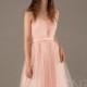 2016 Soft Tulle Bridesmaid dress Backless, Peach A line Wedding dress, Short Prom dress, Puffy Strapless Party dress knee length (FS218)