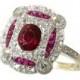 Art Deco Ruby Diamond Ring Yellow Gold 18K Engagement Ring 1920s Jewelry